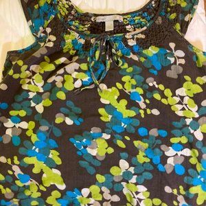 Old Navy colorful top cap sleeve size XS 100% cotton shirred detail at top